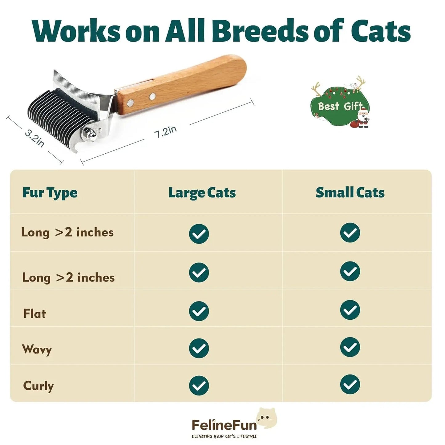 2-in-1 Cat Dematting & Deshedding Brush Undercoat Rake for Long Hair Cats