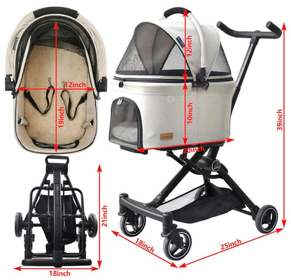 3 in 1 Pet Stroller Dog Cat Travel System Detachable Carrier Foldable 30lb