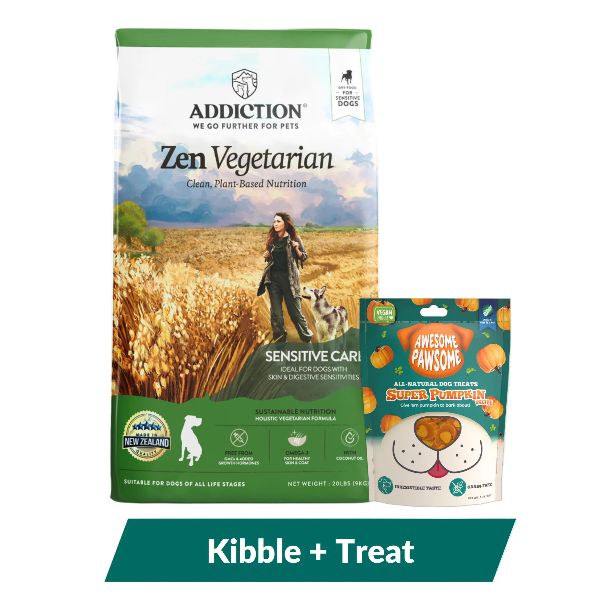Addiction Zen Vegetarian Dog Food & Vegan Treats Bundle