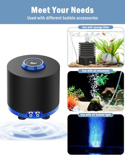 3W/6W/10W Aquarium Air Pump Quiet Dual Outlet Adjustable 80-200 Gallon Aerator