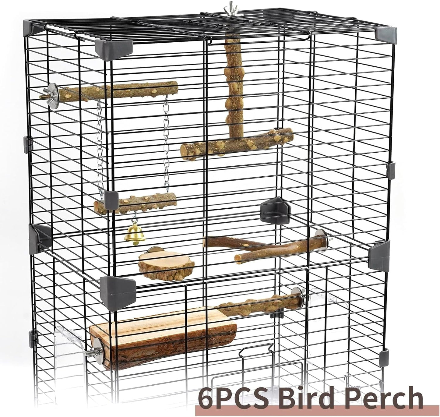 6pcs Natural Wood Bird Perches Parrot Cage Branch Stand Platform Set Small Birds