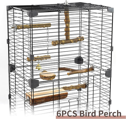 6pcs Natural Wood Bird Perches Parrot Cage Branch Stand Platform Set Small Birds