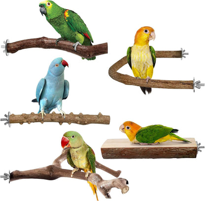 6pcs Natural Wood Bird Perches Parrot Cage Branch Stand Platform Set Small Birds