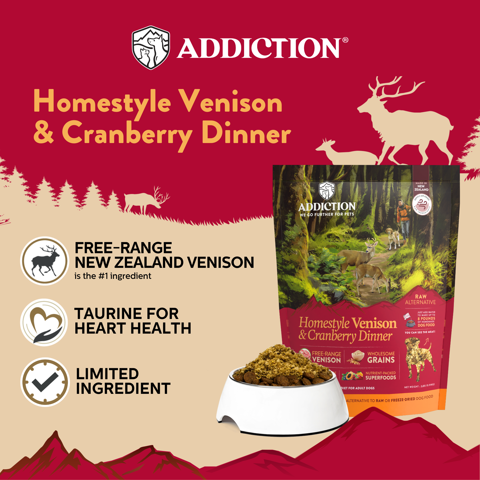 Addiction Venison Air-Dried Dog Food & Treats Duo
