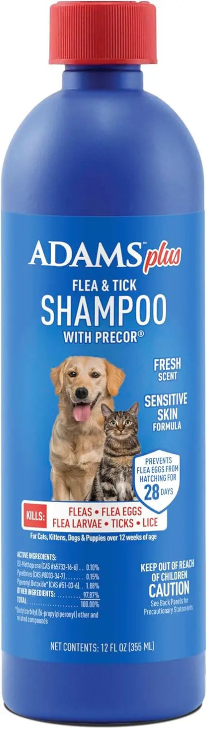 Adams Plus Flea & Tick Shampoo with Precor IGR – Kills Fleas, Ticks & Lice, 12 oz