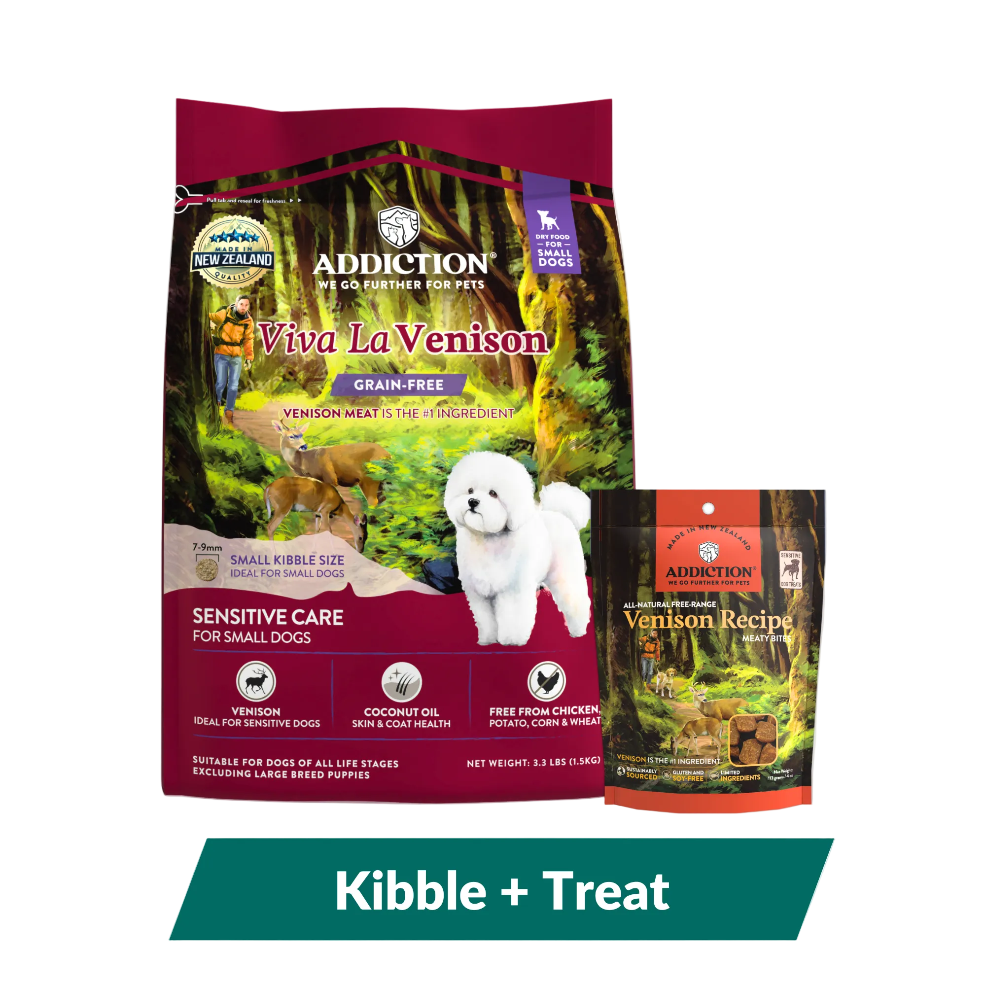 Addiction Viva La Venison Small Breed Dog Food & Meaty Bites Treats Bundle
