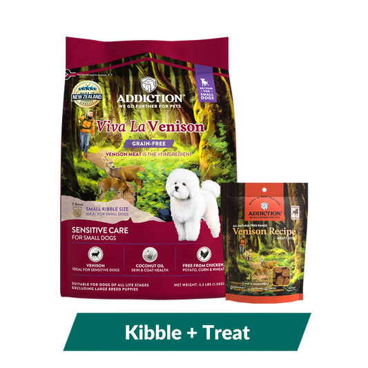 Addiction Viva La Venison Small Breed Dog Food & Meaty Bites Treats Bundle