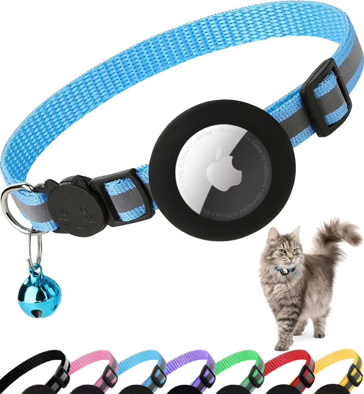 AirTag Cat Collar – Reflective Breakaway Kitten Collar w/ Holder & Bell