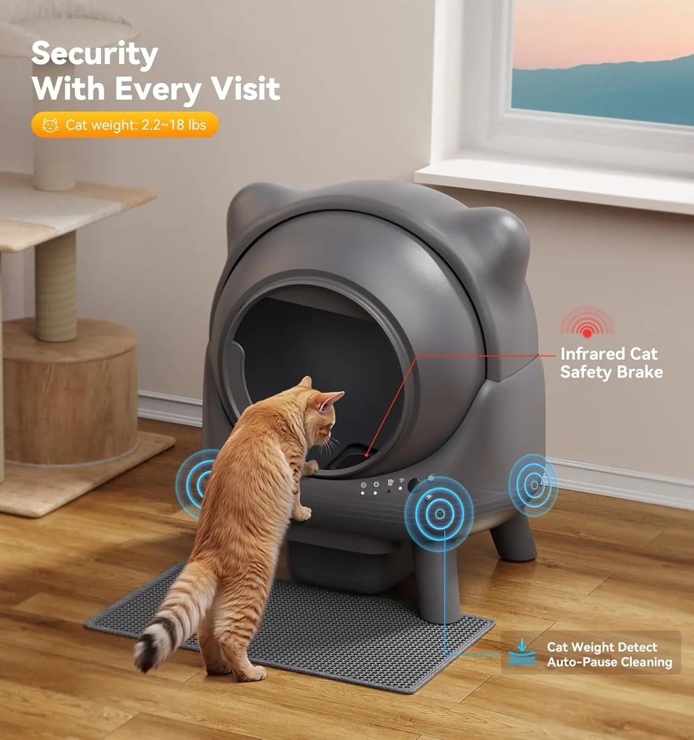 Automatic Self-Cleaning Cat Litter Box 65 L – Odor Control, App Monitor, Black