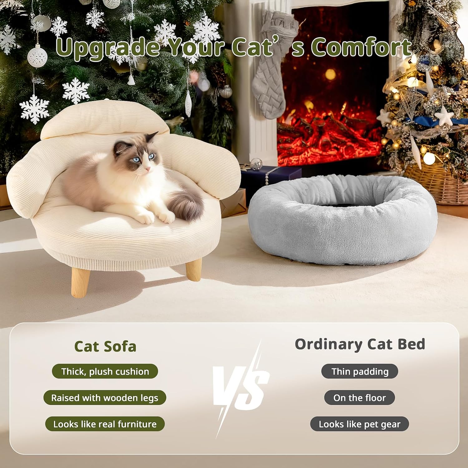 Cat Sofa Bed Furniture Style Velvet Pet Couch with Wood Legs Small Dogs