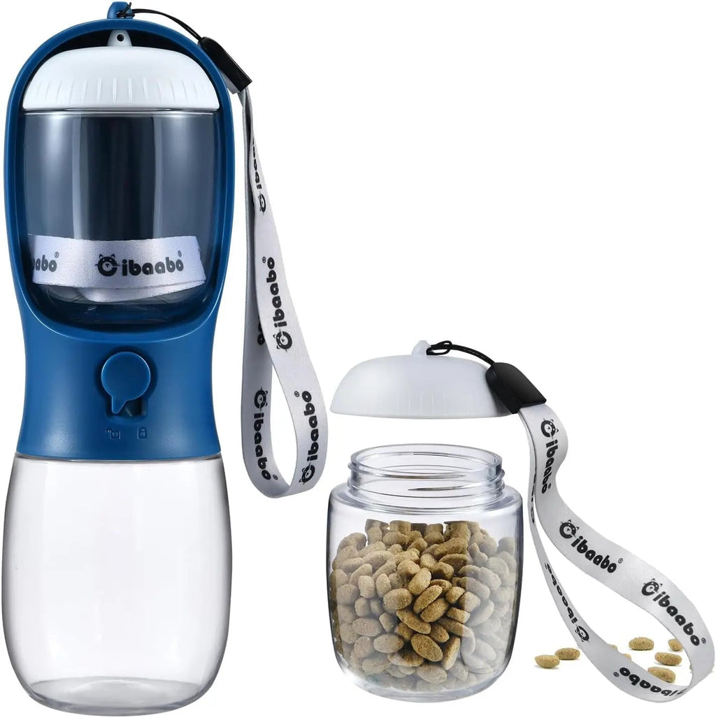 Dog Water & Food Bottle Portable 2in1 Dispenser Filter Leak Proof Travel Hiking