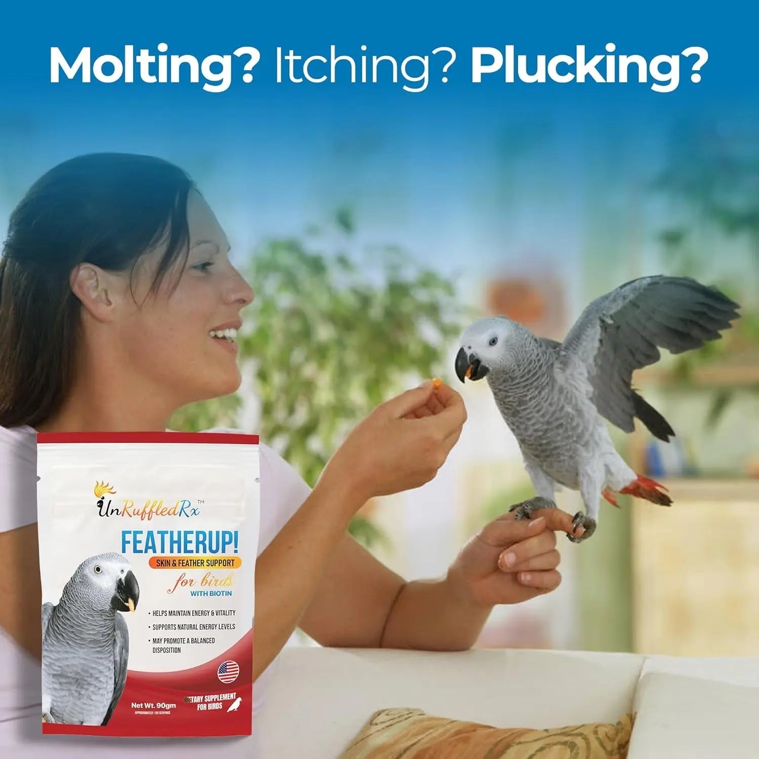 FeatherUp Bird Vitamins with Biotin & Calcium for Feather Growth 90g