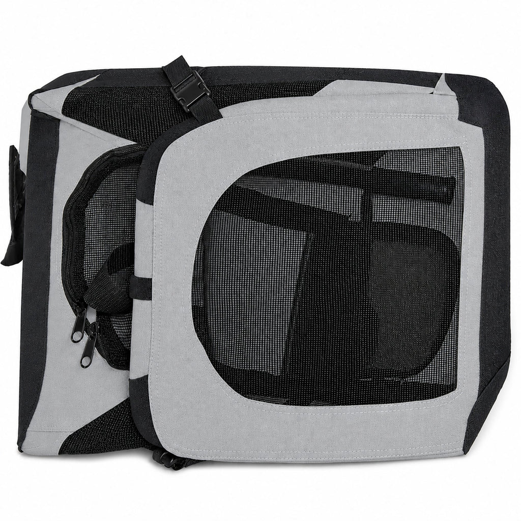 Pet Life ®  'Hounda Accordion' Metal Framed Soft-Folding Collapsible Dual-Sided Expandable Pet Dog Crate