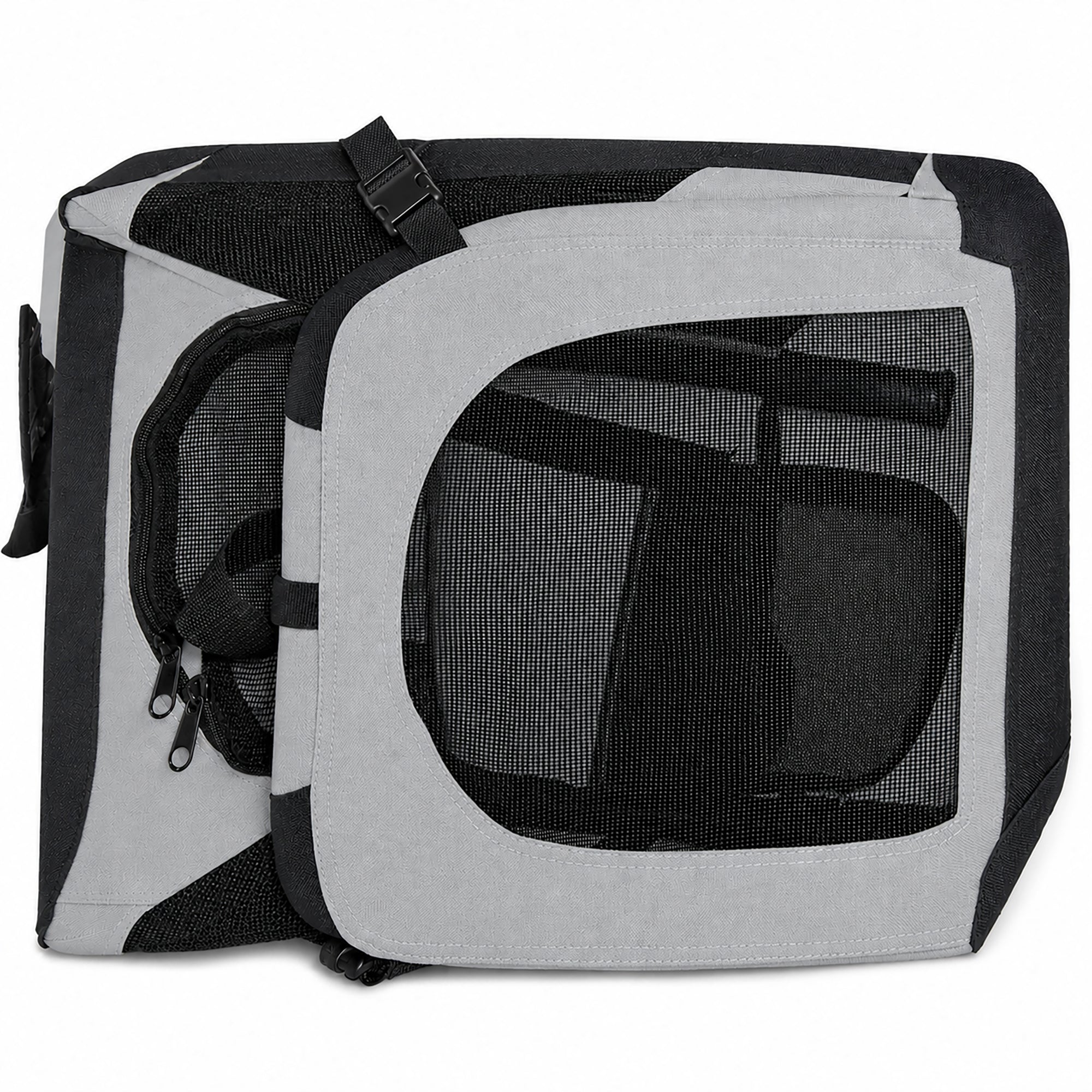 Pet Life ®  'Hounda Accordion' Metal Framed Soft-Folding Collapsible Dual-Sided Expandable Pet Dog Crate