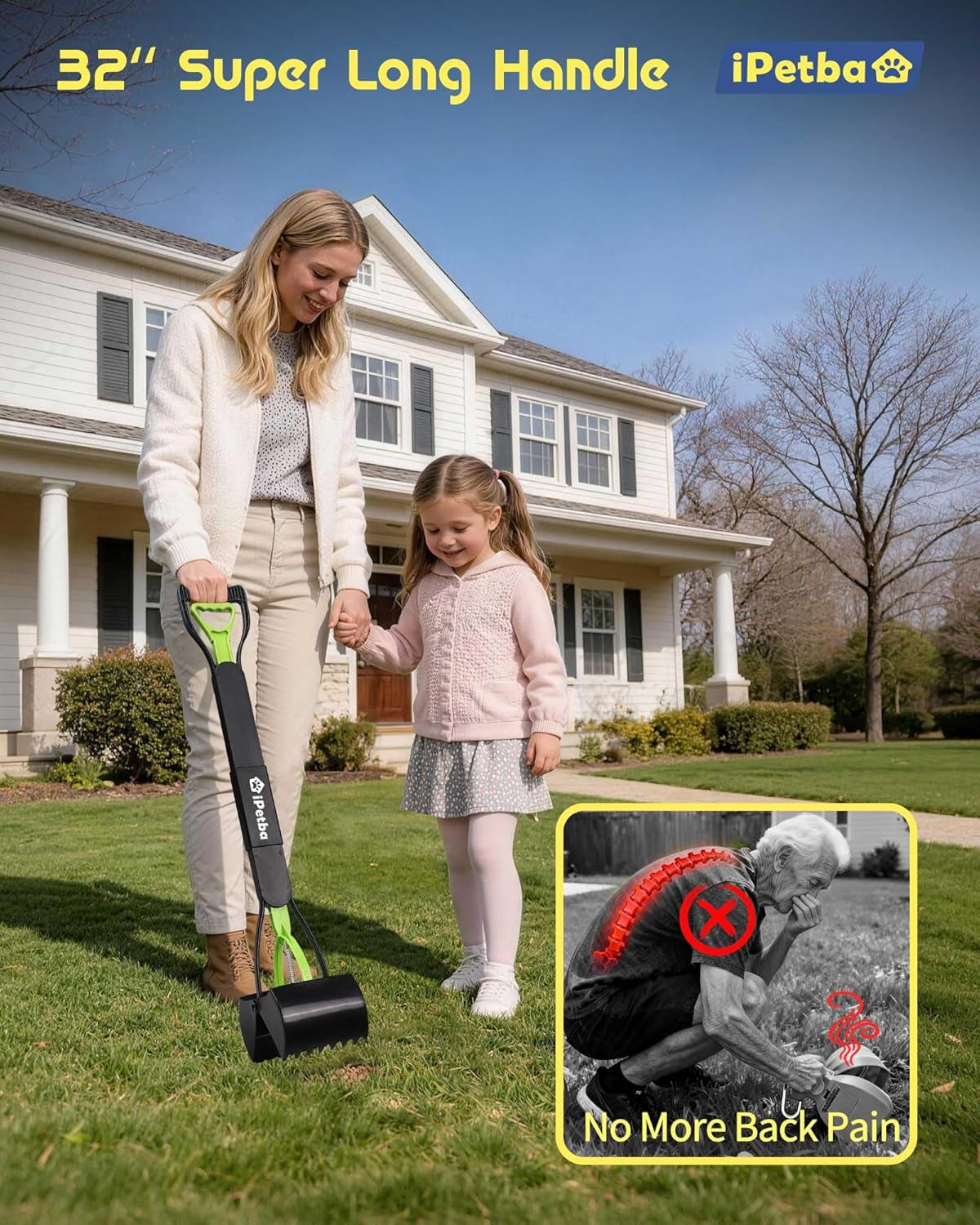 32 Inch Long Handle Pooper Scooper for Large Dogs Heavy Duty Foldable