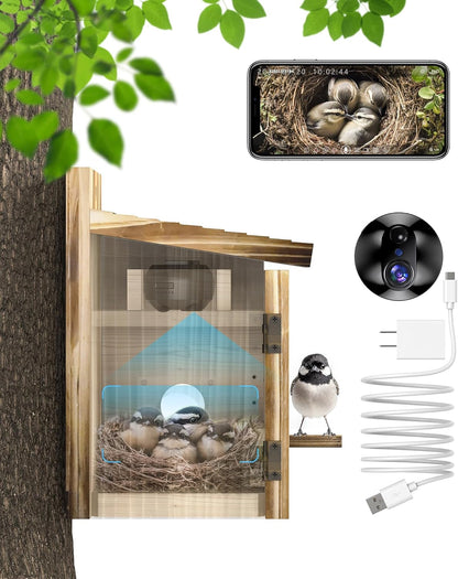 Bird House Camera Solar WiFi 2K HD Smart Birdhouse Motion Detection